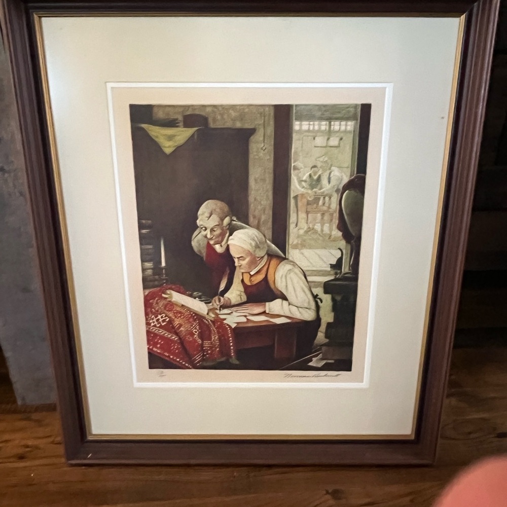 Norman Rockwell, Poor Richard’s Almanac Ben at Desk.  Classic Art Frames print